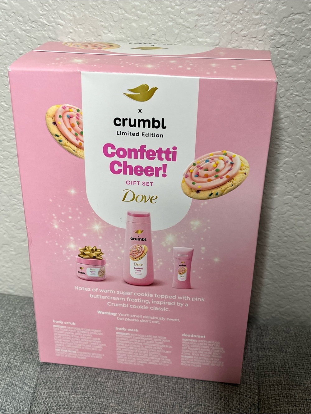 Crumbl Dove Confetti Cheer Limited Edition Gift Set Body Wash Scrub Deodorant - Picture 2 of 4